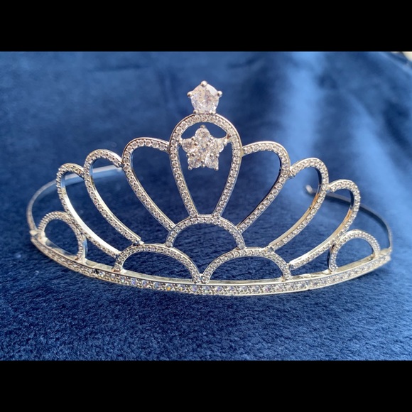 CZ silver tiara crown bridal pageant wedding prom main image 5